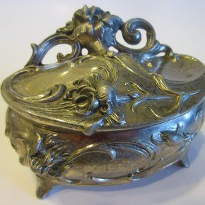 Empress Silver Art Deco Metal Footed Jewelry Box Floral Design
